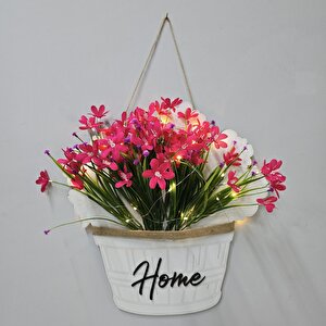 Led Işıklı Ve Fuşya Nergis Çiçekli Kapı Ve Duvar Dekoru