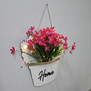 Led Işıklı Ve Fuşya Nergis Çiçekli Kapı Ve Duvar Dekoru