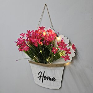 Led Işıklı Ve Fuşya Nergis Çiçekli Kapı Ve Duvar Dekoru