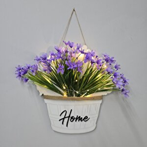 Led Işıklı Ve Lila Nergis Çiçekli Kapı Ve Duvar Dekoru