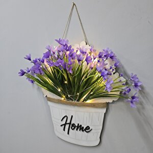 Led Işıklı Ve Lila Nergis Çiçekli Kapı Ve Duvar Dekoru