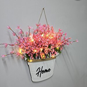 Led Işıklı Ve Pembe Sakura Çiçekli Kapı Ve Duvar Dekoru