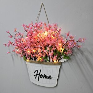 Led Işıklı Ve Pembe Sakura Çiçekli Kapı Ve Duvar Dekoru