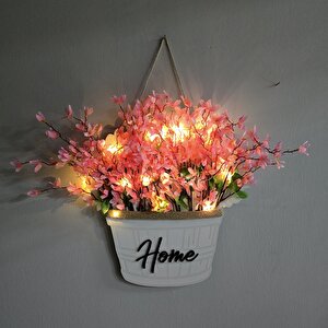 Led Işıklı Ve Pembe Sakura Çiçekli Kapı Ve Duvar Dekoru