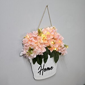 Led Işıklı Ve Pembe Yasemin Çiçekli Kapı Ve Duvar Dekoru