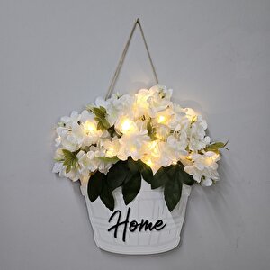 Led Işıklı Ve Beyaz Yasemin Çiçekli Kapı Ve Duvar Dekoru