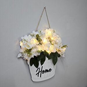 Led Işıklı Ve Beyaz Yasemin Çiçekli Kapı Ve Duvar Dekoru