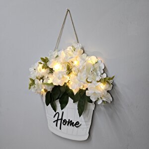 Led Işıklı Ve Beyaz Yasemin Çiçekli Kapı Ve Duvar Dekoru