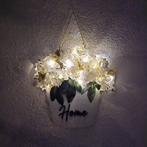 Led Işıklı Ve Beyaz Yasemin Çiçekli Kapı Ve Duvar Dekoru