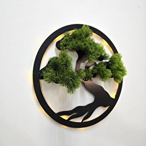 Led Işıklı Ve Yeşil Bonsai Ağaç Tablo 40cm - Siyah