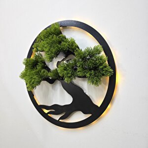 Led Işıklı Ve Yeşil Bonsai Ağaç Tablo 40cm - Siyah