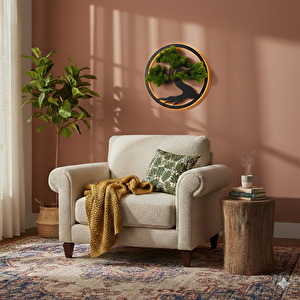 Led Işıklı Ve Yeşil Bonsai Ağaç Tablo 40cm - Siyah