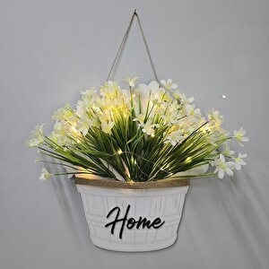 Led Işıklı Ve Beyaz Nergis Çiçekli Kapı Ve Duvar Dekoru