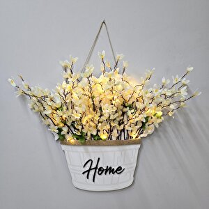 Led Işıklı Ve Beyaz Sakura Çiçekli Kapı Ve Duvar Dekoru