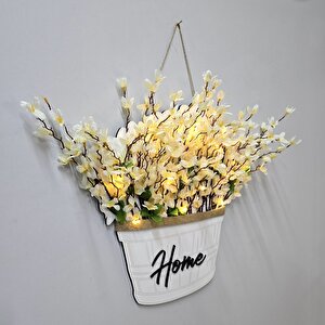 Led Işıklı Ve Beyaz Sakura Çiçekli Kapı Ve Duvar Dekoru