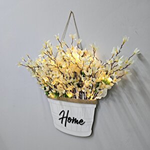 Led Işıklı Ve Beyaz Sakura Çiçekli Kapı Ve Duvar Dekoru