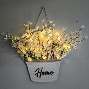 Led Işıklı Ve Beyaz Sakura Çiçekli Kapı Ve Duvar Dekoru