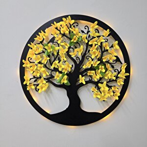 Led Işıklı Ve Sarı Sakura Hayat Ağacı Tablo 40cm - Siyah