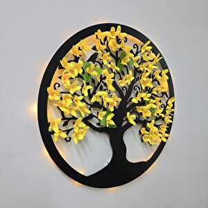 Led Işıklı Ve Sarı Sakura Hayat Ağacı Tablo 40cm - Siyah