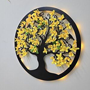 Led Işıklı Ve Sarı Sakura Hayat Ağacı Tablo 40cm - Siyah