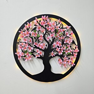 Led Işıklı Ve Pembe Sakura Hayat Ağacı Tablo 40cm - Siyah