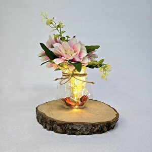 Pembe Manolya Çiçekli, Led Işıklı Dekoratif Vazo