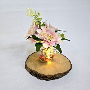 Pembe Manolya Çiçekli, Led Işıklı Dekoratif Vazo