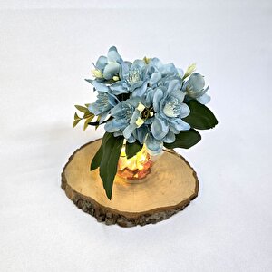 Mavi Yasemin Çiçekli, Led Işıklı Dekoratif Vazo