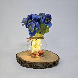 Mavi Menekşe Çiçekli, Led Işıklı Dekoratif Vazo