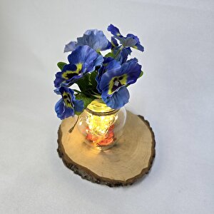 Mavi Menekşe Çiçekli, Led Işıklı Dekoratif Vazo