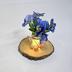 Mavi Menekşe Çiçekli, Led Işıklı Dekoratif Vazo