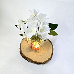 Beyaz Yasemin Çiçekli, Led Işıklı Dekoratif Vazo