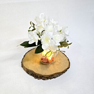 Beyaz Yasemin Çiçekli, Led Işıklı Dekoratif Vazo