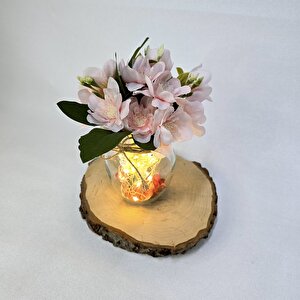 Pembe Yasemin Çiçekli, Led Işıklı Dekoratif Vazo