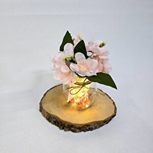 Pembe Yasemin Çiçekli, Led Işıklı Dekoratif Vazo