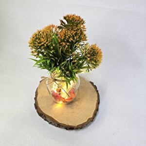 Turuncu Karahindiba Çiçekli, Led Işıklı Dekoratif Vazo