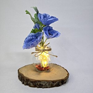 Mavi Gelincik Çiçekli, Led Işıklı Dekoratif Vazo