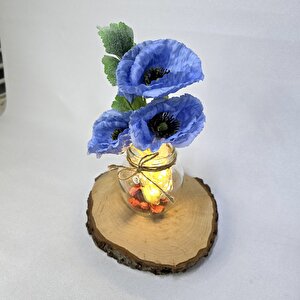 Mavi Gelincik Çiçekli, Led Işıklı Dekoratif Vazo