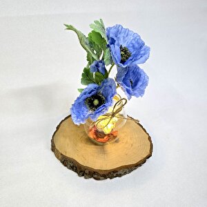 Mavi Gelincik Çiçekli, Led Işıklı Dekoratif Vazo