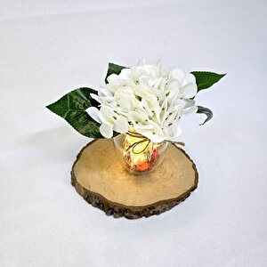 Beyaz Ortanca Çiçekli, Led Işıklı Dekoratif Vazo