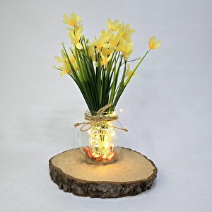 Sarı Nergis Çiçekli, Led Işıklı Dekoratif Vazo