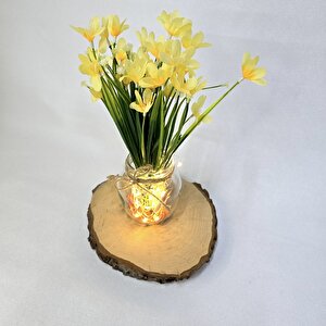 Sarı Nergis Çiçekli, Led Işıklı Dekoratif Vazo