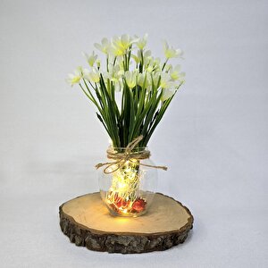 Beyaz Nergis Çiçekli, Led Işıklı Dekoratif Vazo