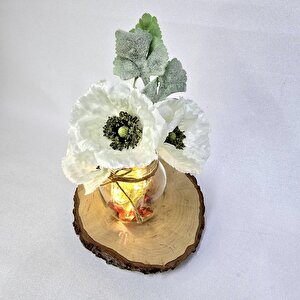 Beyaz Gelincik Çiçekli, Led Işıklı Dekoratif Vazo