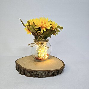 Sarı Papatya Çiçekli, Led Işıklı Dekoratif Vazo