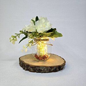 Beyaz Manolya Çiçekli, Led Işıklı Dekoratif Vazo