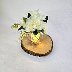 Beyaz Manolya Çiçekli, Led Işıklı Dekoratif Vazo