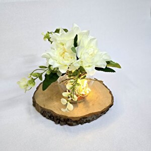 Beyaz Manolya Çiçekli, Led Işıklı Dekoratif Vazo