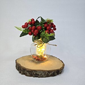 Kırmızı Kokina Çiçekli, Led Işıklı Dekoratif Vazo