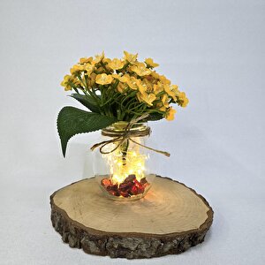 Sarı Mini Ortanca Çiçekli, Led Işıklı Dekoratif Vazo